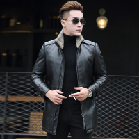 2017新款海宁真皮皮衣男修身韩版皮衣男水貂翻领真皮羽绒服男士外套