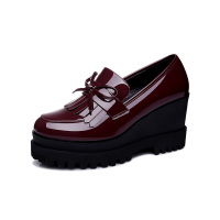 坡跟单鞋2017秋新款英伦风小皮鞋休闲厚底松糕鞋高跟女鞋