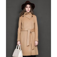 AIMISS/爱美斯秋冬新款系带中长款纯色手工女士毛呢大衣外套潮A155055