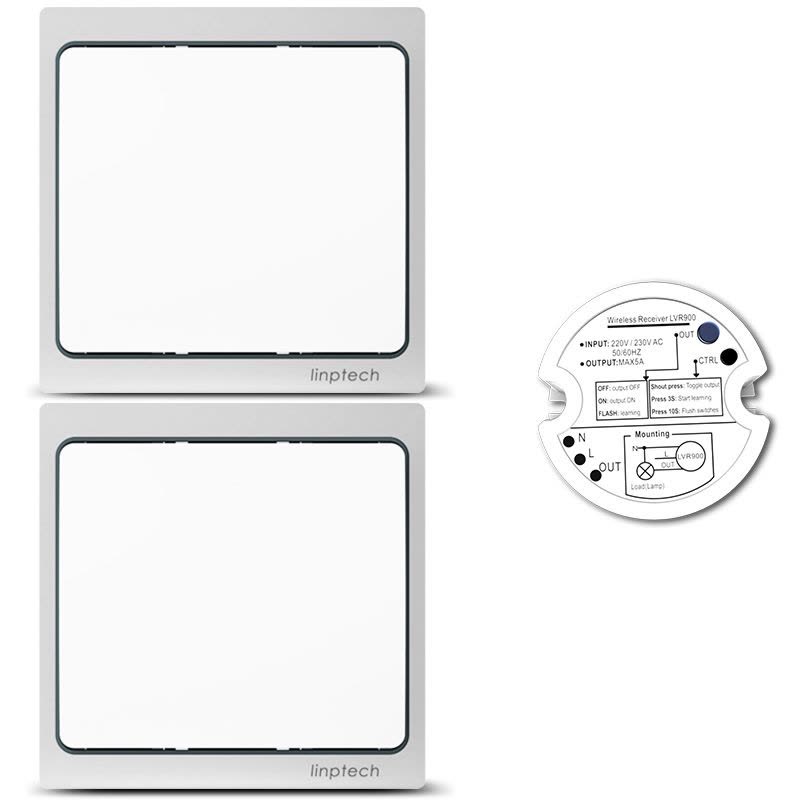 领普科技(linptech)智能开关自发电免布线 K4单开双控无线遥控开关套装 珠光白色图片