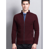 卡帝乐鳄鱼男士休闲羊毛针织衫开衫秋冬季中年纯色高领毛衣外套KDL7762