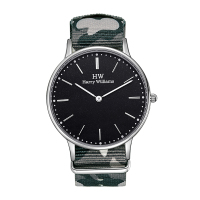 【休闲迷彩】Harry Williams意大利超薄时尚迷彩男士手表 HW休闲迷彩尼龙带石英手表2014M/26
