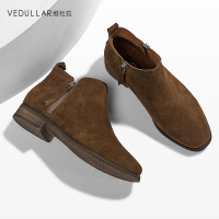 维杜拉(Vedullar)切尔西短靴女秋新款女靴春秋单靴真皮小短靴女粗跟靴子