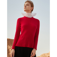 时尚圆领新条纹羊绒衫