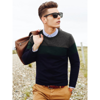 杰米克(JenMick)美式休闲经典圆领条纹撞色羊毛衫