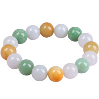 凝萃 精选天然翡翠A货三彩圆珠手链13mm 附鉴定证书 男女同款