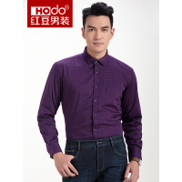 红豆男装 衬衫男 2017秋冬新品时尚波点印花加绒加厚衬衣男士长袖保暖衬衫