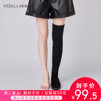 维杜拉(Vedullar)长筒靴子女冬新款显瘦过膝长靴女粗跟高跟韩版百搭高筒弹力靴