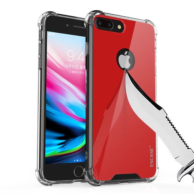 ESCASE 苹果iPhone8Plus/7Plus手机壳/手机套 真玻璃双料气囊防摔防刮伤保护壳 送钢化膜图片
