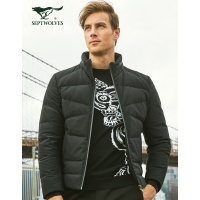 七匹狼羽绒服2017年冬季新款立领休闲短装厚羽绒外套男装正品001(黑色)