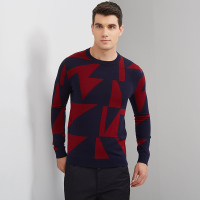 才子男装（TRIES）羊毛衫 男2017秋冬几何拼接修身时尚休闲羊毛衫9276E7322