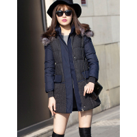 冬装立领创意拼接长款羽绒服