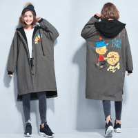 初逊2017秋冬季新款大码女装加大宽松中长款连帽卫衣外套女