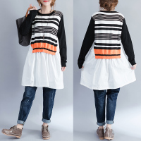 初逊大码女装胖mm显瘦针织衬衫人棉舒适柔软百搭大摆毛衣裙