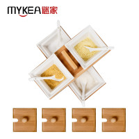 谜家 陶瓷双层调料盒调味罐调味盒调味瓶陶瓷盐罐调料罐套装厨房用品四件套 白色