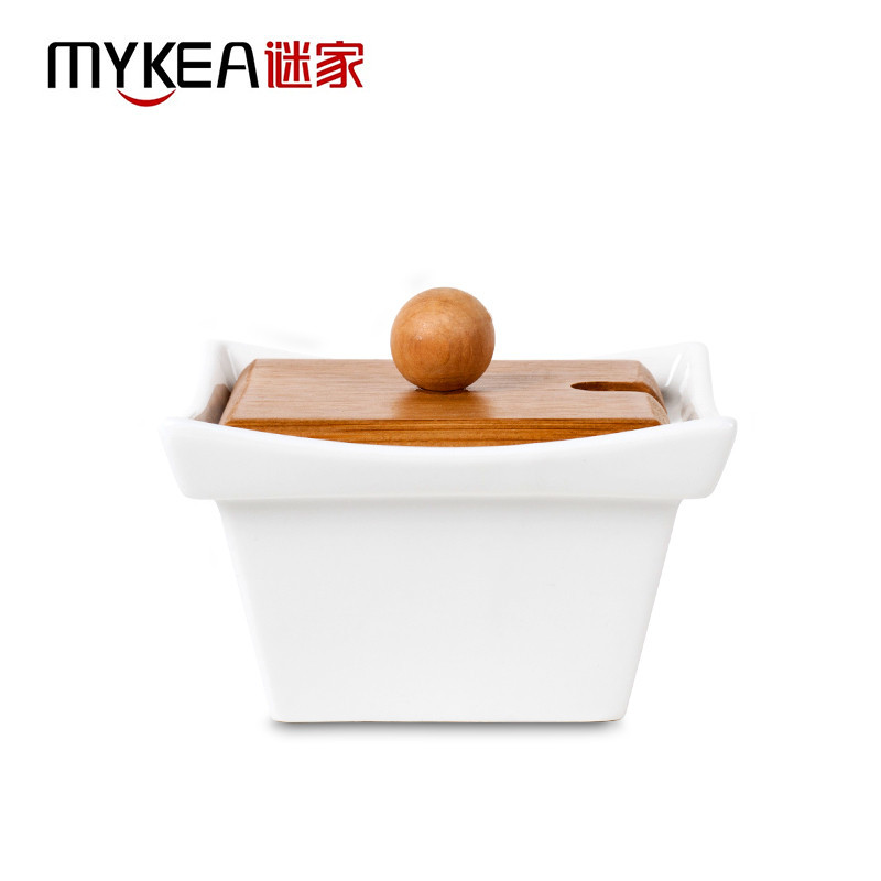 谜家 陶瓷双层调料盒调味罐调味盒调味瓶陶瓷盐罐调料罐套装厨房用品四件套 白色