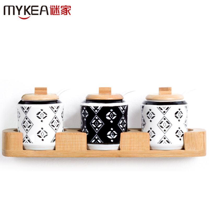 谜家 釉下彩绘调味罐欧式调料罐陶瓷家用调味盒套装盐罐调料瓶厨房用品套装