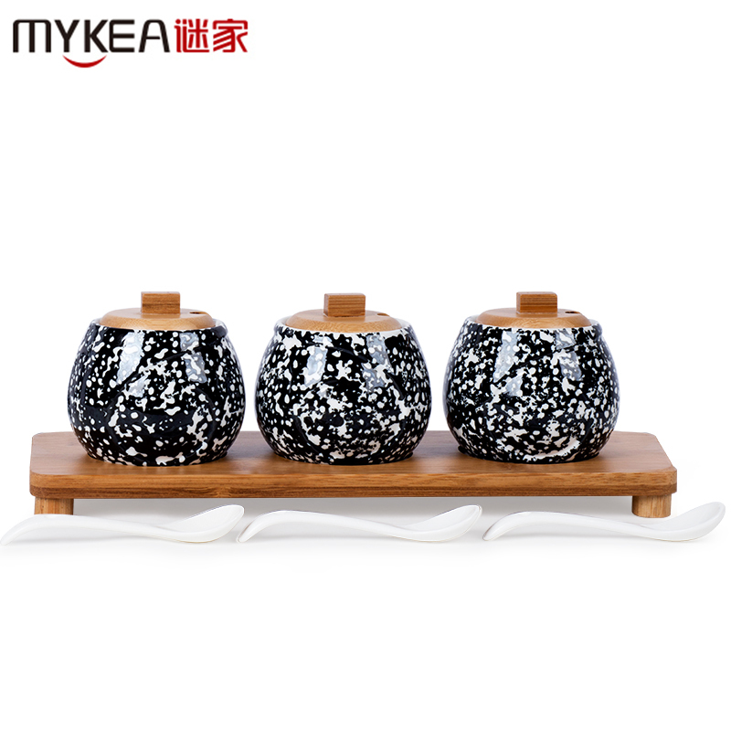 谜家厨房用品釉下彩绘陶瓷盐罐调味罐家用佐料瓶组合装调味瓶调味盒套装
