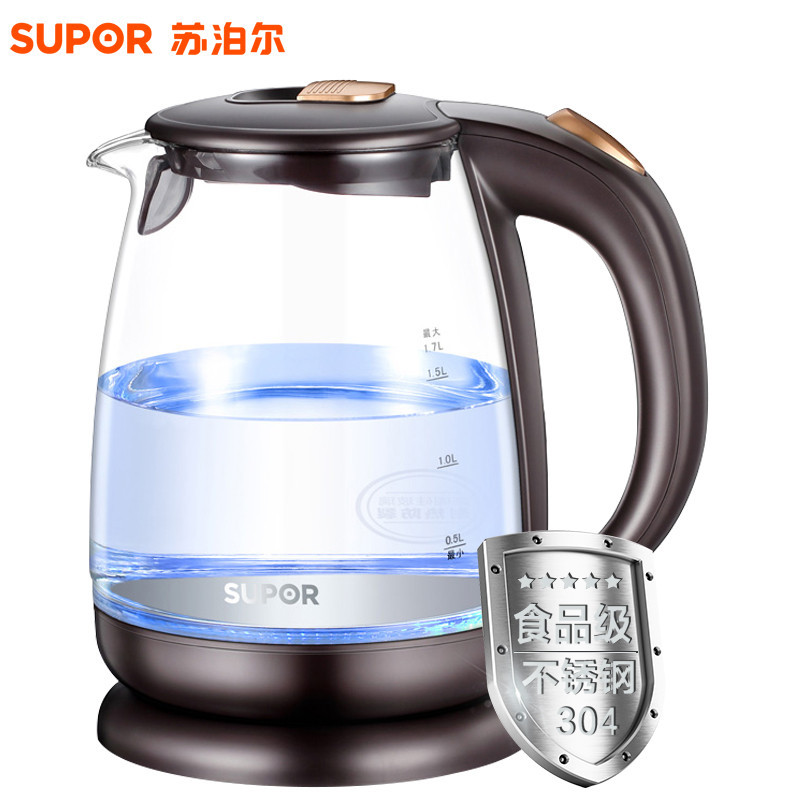 苏泊尔（SUPOR）SWF17S24A 电水壶 高硼硅透明玻璃耐热防裂1.7升 蓝光体验 宝蓝色