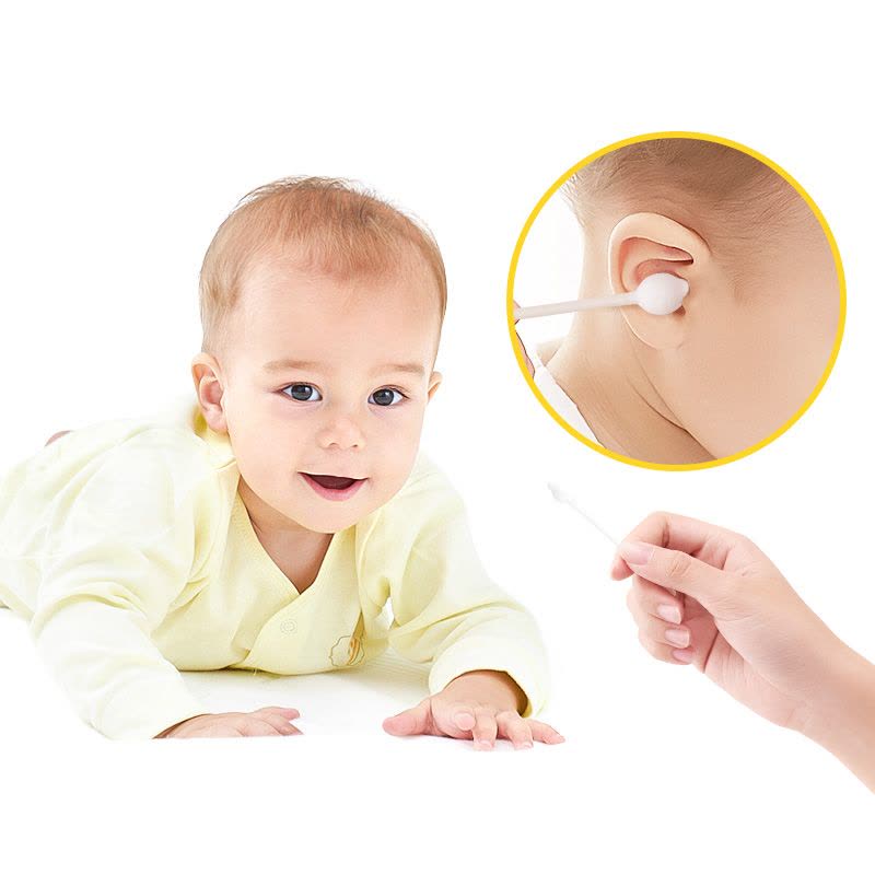 纽因贝 婴儿专用棉签葫芦头 耳鼻清洁两用 宝宝棉棒60支图片