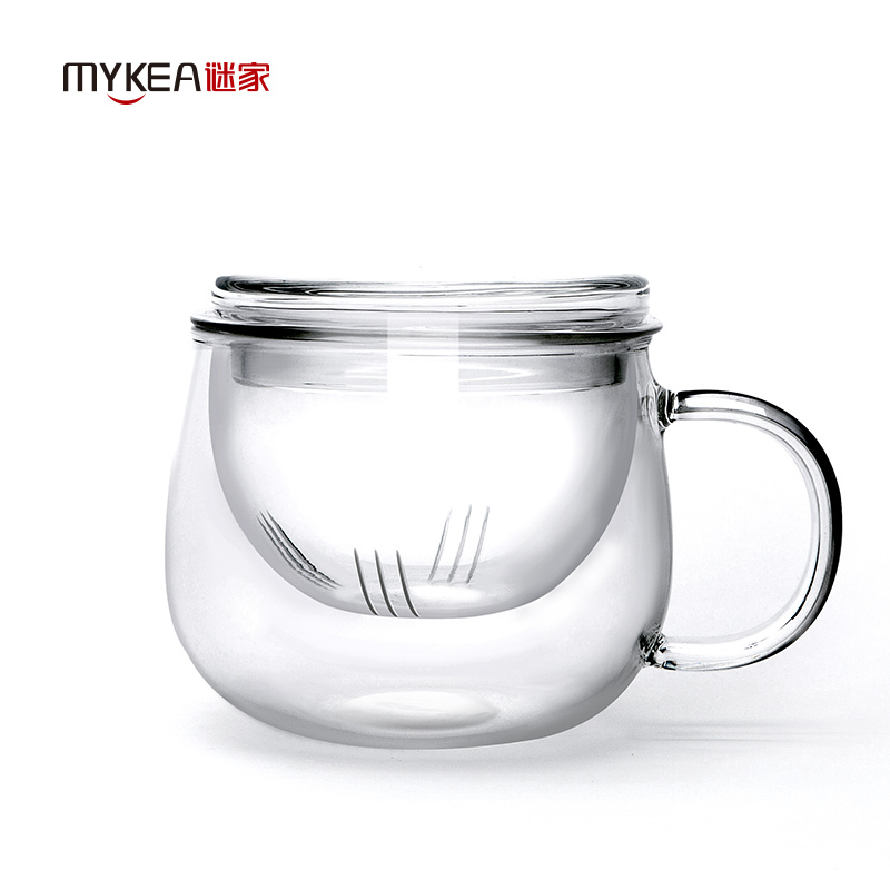 谜家 玻璃茶杯泡茶杯花茶杯红茶黑茶飘逸杯耐高温茶水杯带过滤内胆茶具 300ml茶杯单只