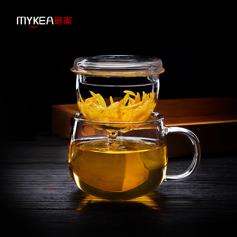 谜家 玻璃茶杯泡茶杯花茶杯红茶黑茶飘逸杯耐高温茶水杯带过滤内胆茶具 300ml茶杯单只