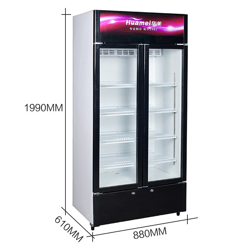 华美(Huamei)LC-520X 520升双门展示柜保鲜冷藏柜铜管 立式商用小型冰柜单门饮料柜 啤酒冷藏柜冰吧 侧开门