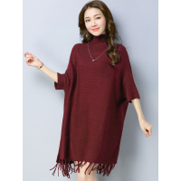 丝柏舍2017秋装新款女纯色高领中长款简约宽松针织衫S73F0134Z