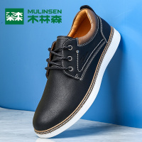 木林森男鞋2017秋季新款真皮透气系带休闲皮鞋韩版时尚百搭潮鞋男