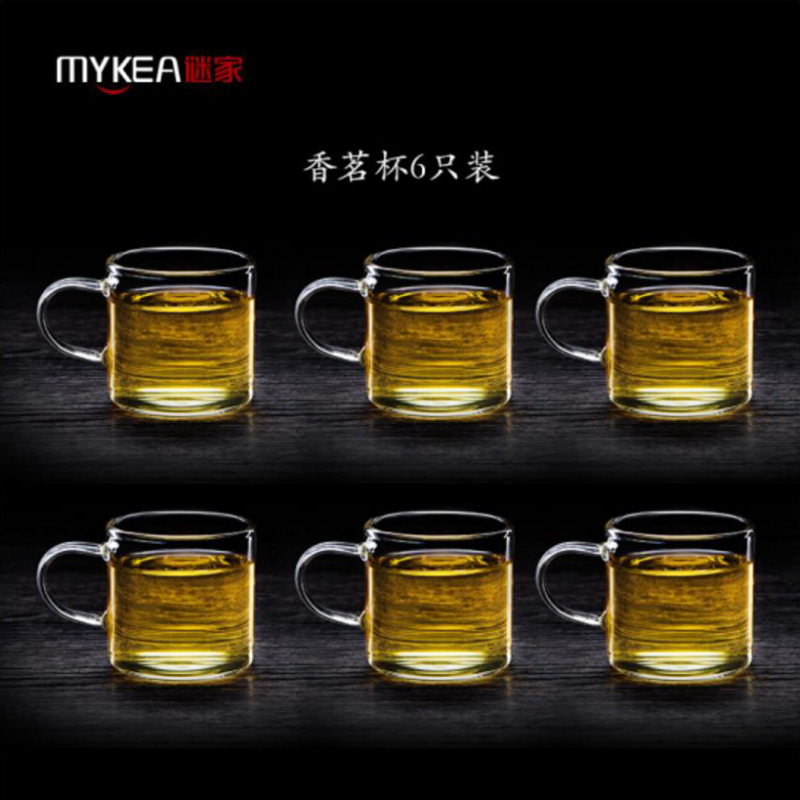 谜家 玻璃茶杯喝茶杯办公杯红茶绿茶杯茶具配件喝水杯泡茶杯功夫茶杯小玻璃杯 香茗杯6只