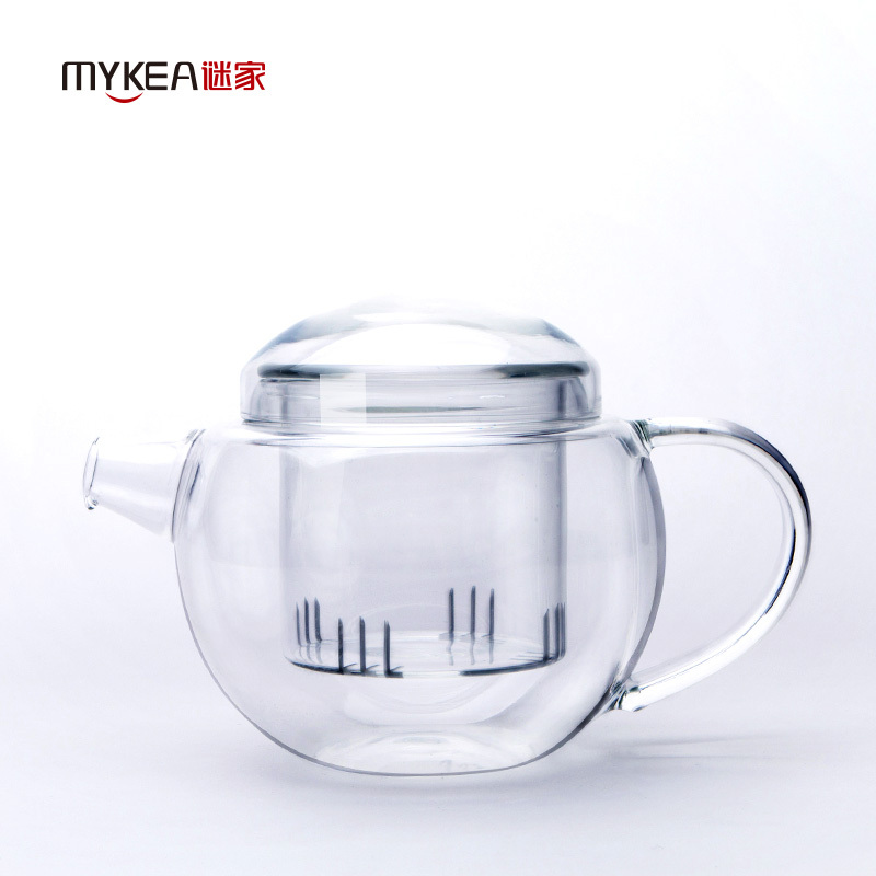 谜家 350ml玻璃茶壶泡茶壶花茶壶红茶黑茶煮茶器耐高温带过滤内胆茶具泡茶器飘逸杯 小圆壶单只