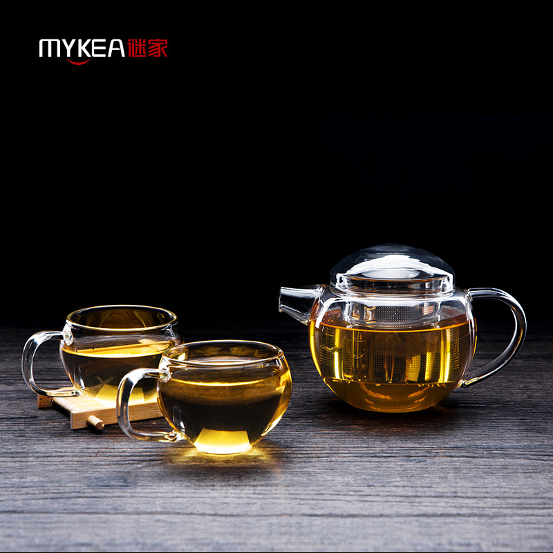 谜家 350ml玻璃茶壶泡茶壶花茶壶红茶黑茶煮茶器耐高温带过滤内胆茶具泡茶器飘逸杯 小圆壶单只