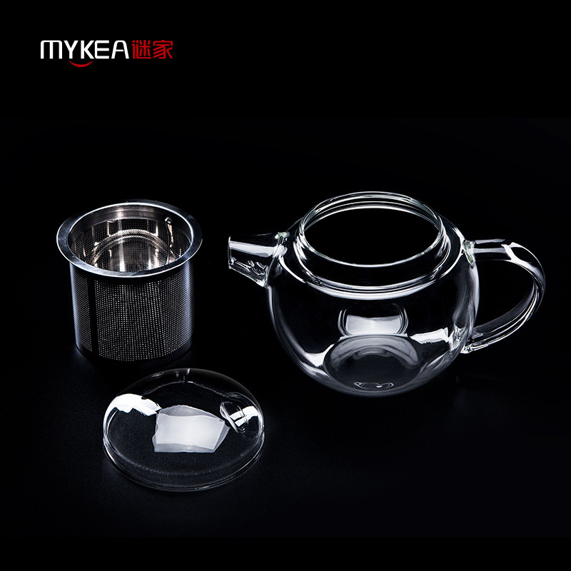 谜家 350ml玻璃茶壶泡茶壶花茶壶红茶黑茶煮茶器耐高温带过滤内胆茶具泡茶器飘逸杯 小圆壶单只