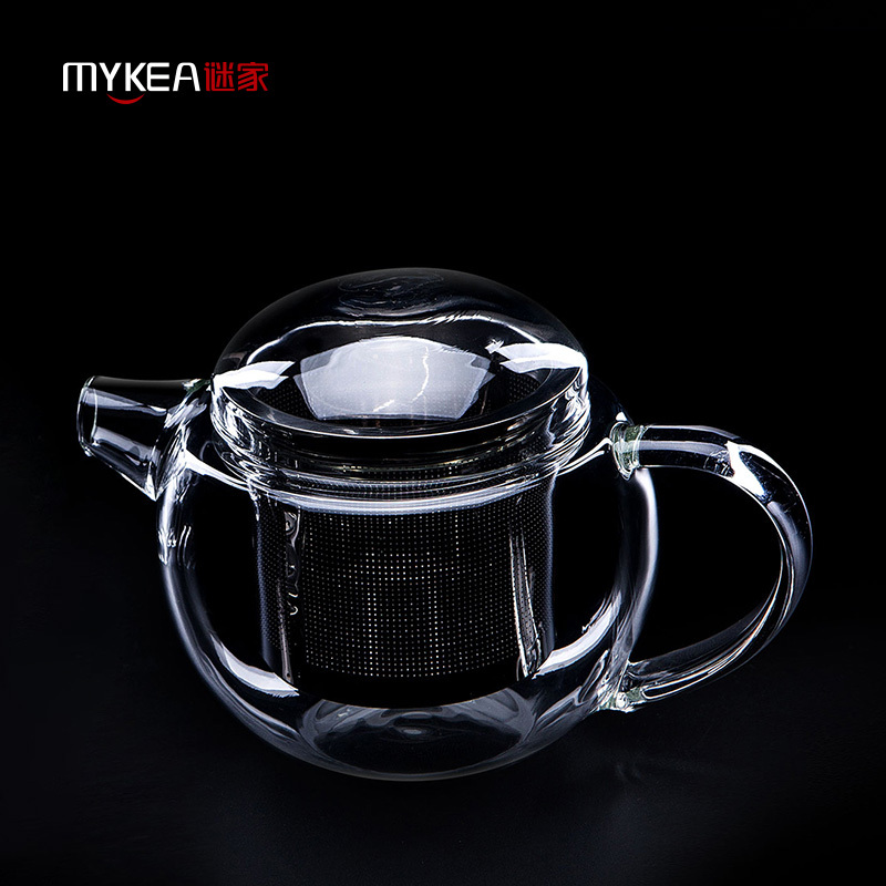谜家 350ml玻璃茶壶泡茶壶花茶壶红茶黑茶煮茶器耐高温带过滤内胆茶具泡茶器飘逸杯 小圆壶单只