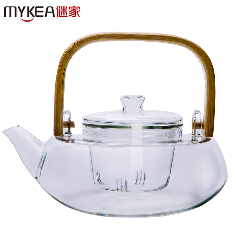 谜家 800ml玻璃茶壶泡茶壶花茶壶红茶黑茶煮茶器耐高温茶水壶带过滤内胆茶具泡茶器飘逸杯 琉彩提梁壶单只