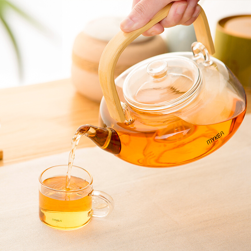 谜家 800ml玻璃茶壶泡茶壶花茶壶红茶黑茶煮茶器耐高温茶水壶带过滤内胆茶具泡茶器飘逸杯 琉彩提梁壶单只