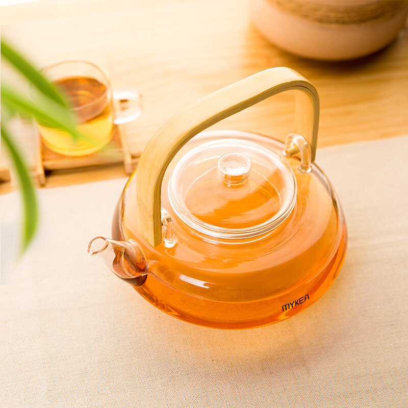 谜家 800ml玻璃茶壶泡茶壶花茶壶红茶黑茶煮茶器耐高温茶水壶带过滤内胆茶具泡茶器飘逸杯 琉彩提梁壶单只