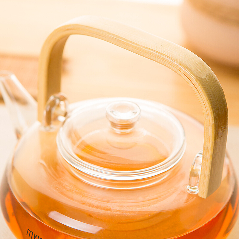 谜家 800ml玻璃茶壶泡茶壶花茶壶红茶黑茶煮茶器耐高温茶水壶带过滤内胆茶具泡茶器飘逸杯 琉彩提梁壶单只