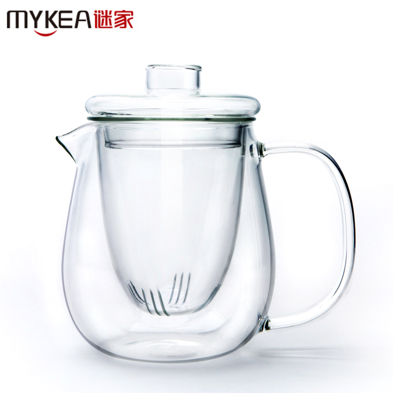 谜家 550ml玻璃茶壶泡茶壶花茶壶红茶黑茶煮茶器耐高温茶水壶带过滤内胆茶具泡茶器飘逸杯 琉彩侧把壶单只