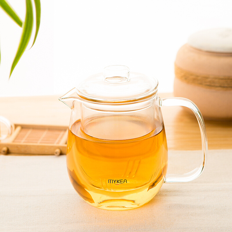谜家 550ml玻璃茶壶泡茶壶花茶壶红茶黑茶煮茶器耐高温茶水壶带过滤内胆茶具泡茶器飘逸杯 琉彩侧把壶单只