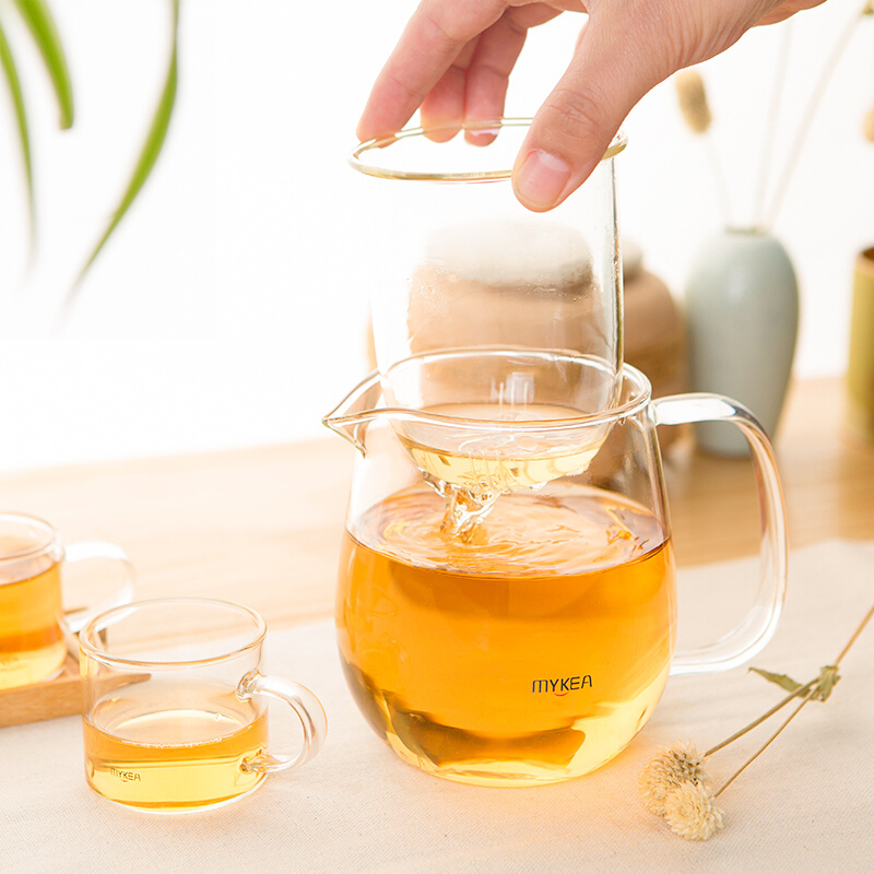 谜家 550ml玻璃茶壶泡茶壶花茶壶红茶黑茶煮茶器耐高温茶水壶带过滤内胆茶具泡茶器飘逸杯 琉彩侧把壶单只