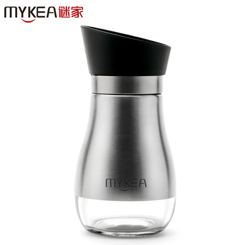 谜家 不锈钢调味罐玻璃调料罐调味调料瓶调料盒厨房用品125ml 三色可选 黑色单只
