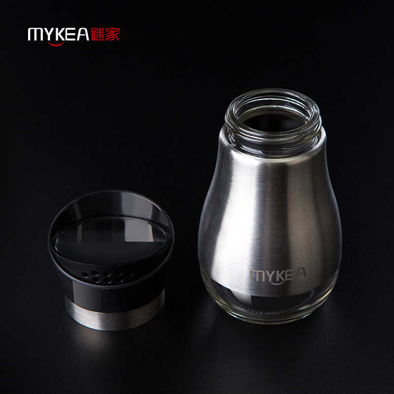 谜家 不锈钢调味罐玻璃调料罐调味调料瓶调料盒厨房用品125ml 三色可选 黑色单只