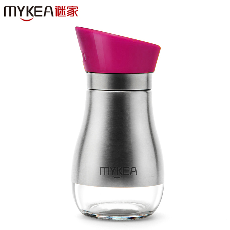 谜家 不锈钢调味罐玻璃调料罐调味调料瓶调料盒厨房用品125ml 三色可选 玫红色单只