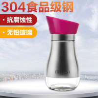 谜家 不锈钢调味罐玻璃调料罐调味调料瓶调料盒厨房用品125ml 三色可选 玫红色单只