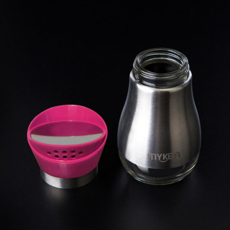 谜家 不锈钢调味罐玻璃调料罐调味调料瓶调料盒厨房用品125ml 三色可选 玫红色单只