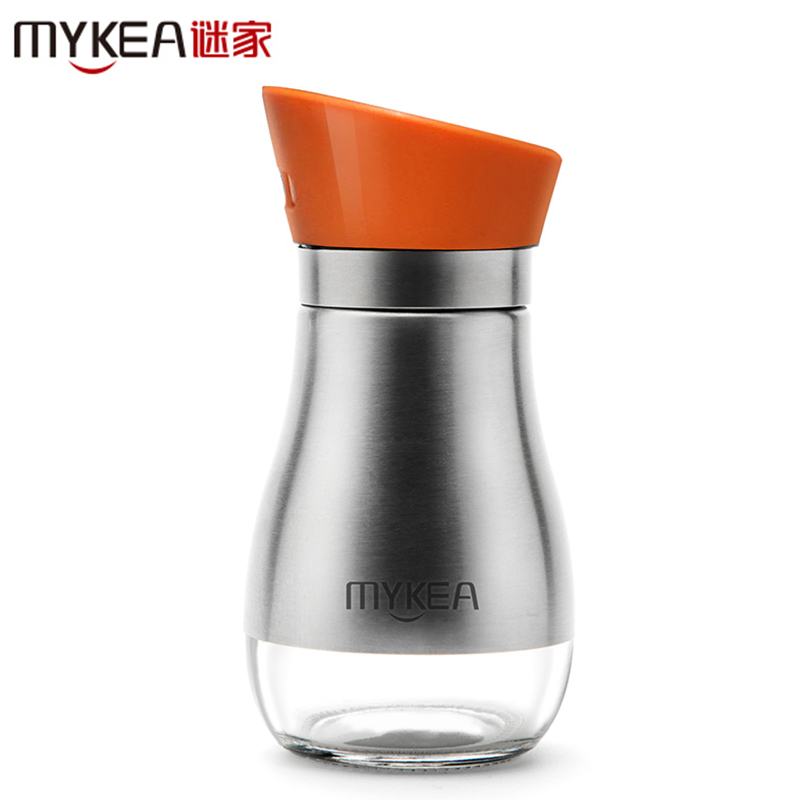 谜家 不锈钢调味罐玻璃调料罐调味调料瓶调料盒厨房用品125ml 三色可选 橙色单只