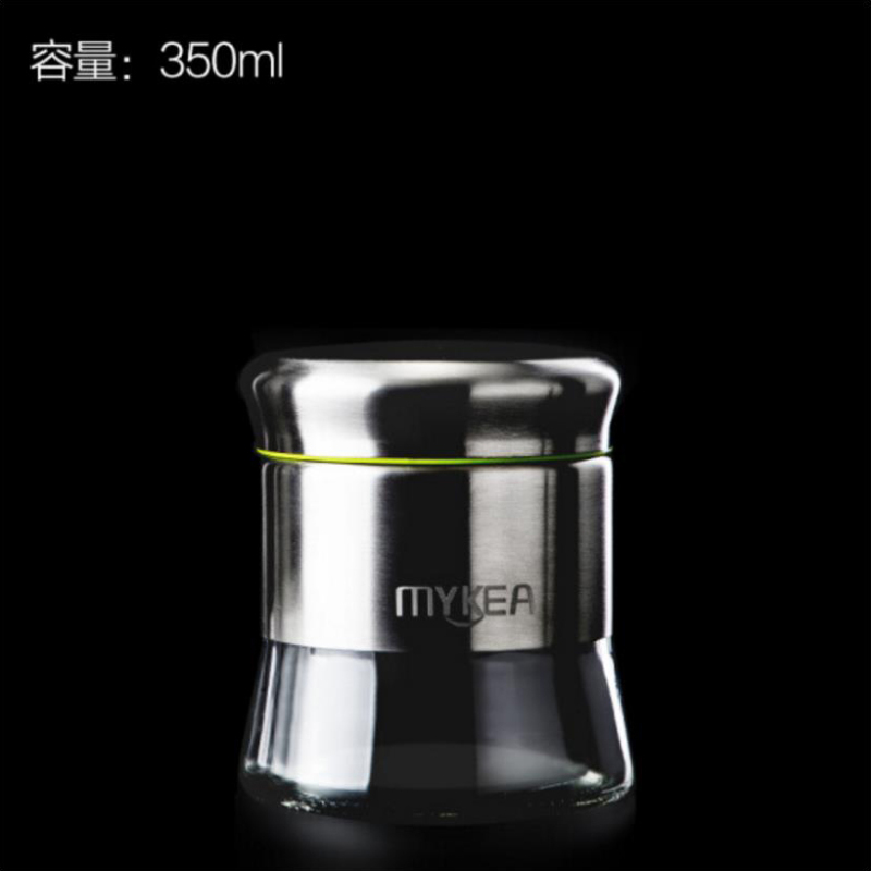 谜家 不锈钢密封罐玻璃储物罐调味罐调料盒厨房用品三件套 小号 350ml