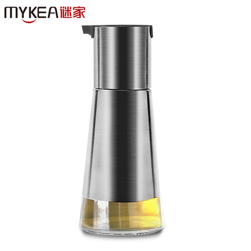 谜家 玻璃油壶防漏油瓶不锈钢酱油醋调料瓶子调味瓶厨房用品230ml 驰嘉黑色油壶单个高清大图