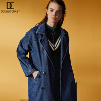 牛仔风衣长外套女欧货秋季中长款双排扣大码风衣女chic风衣外套秋